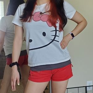 Airplane Hello Kitty plaid bow embroidered tee